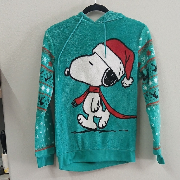 Peanuts Tops - Peanuts Teal Fleece Hoodie with Snoopy Size Small